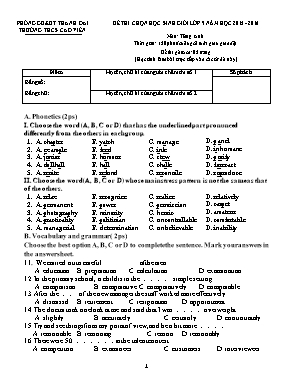 Đề thi chọn học sinh giỏi môn Tiếng Anh Lớp 9 - Năm học 2015-2016 - Trường THCS Cao Viên (Có đáp án)